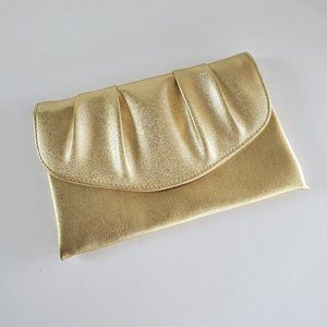 Metallic Gold Clutch Purse Vegan Leather Envelope Style Snap